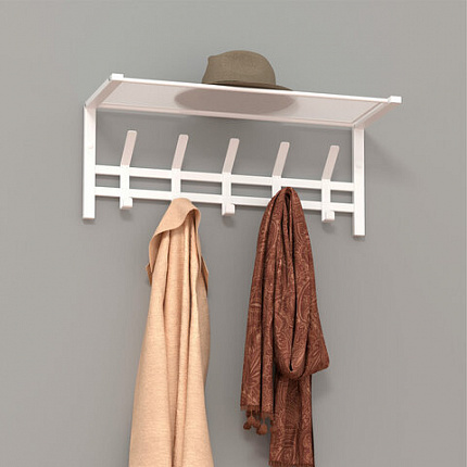 Вешалка настенная с полкой "Торонто-21", 270х670х270 мм, 5 крючков, металл, белая, ВСПТ21 Б