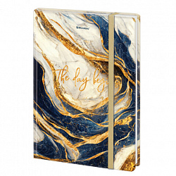 Блокнот с резинкой в клетку 96 л., А5, 145х203 мм, твердая обложка с фольгой, BRAUBERG, "Marble", 115536