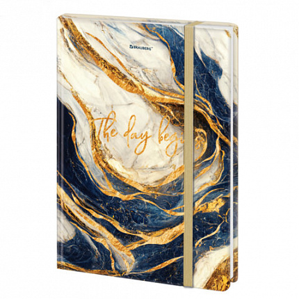 Блокнот с резинкой в клетку 96л, А5 145х203мм, твердая обложка с фольгой, BRAUBERG, Marble, 115536