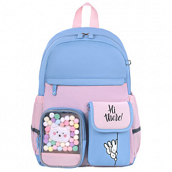 Рюкзак BRAUBERG PASTEL с термонашивками в комплекте, "Friendly bunnies", голубой, 40х29х14 см, 271423