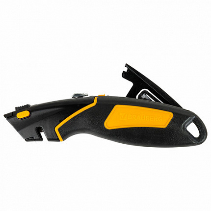 Нож универсальный мощный цинковый BRAUBERG METALLIC PRO, автофиксатор, резиновые вставки, 238738