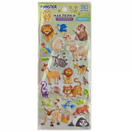 Наклейки зефирные "Животный мир", 19х9,5 см, ассорти 8 видов, FUNSTER (ФАНСТЕР), 666089