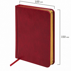 Ежедневник недатированный МАЛЫЙ ФОРМАТ 100x150 мм, А6, BRAUBERG "Iguana", под кожу, 160 л., красный, 114468