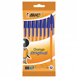 Ручки шариковые BIC "Orange Fine", НАБОР 8 шт., СИНИЕ, линия письма 0,32 мм, пакет, 919228/516351