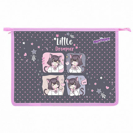 Папка для тетрадей ЮНЛАНДИЯ А4, 1 отделение, пластик, на молнии, "Anime dreamer", 273349