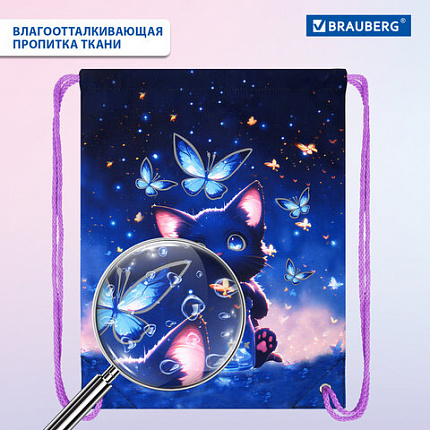 Мешок для обуви BRAUBERG PREMIUM, карман, подкладка, светоотражайка, 43х33 см, "Night catcher", 273442