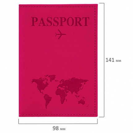 Обложка для паспорта "Passport map", экокожа soft-touch, малиновая, STAFF, 238761
