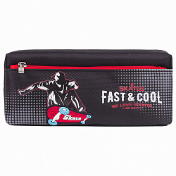 Пенал мягкий ЮНЛАНДИЯ, 2 отделения, полиэстер, "Skate", черный, 21х6х9 см, 270276