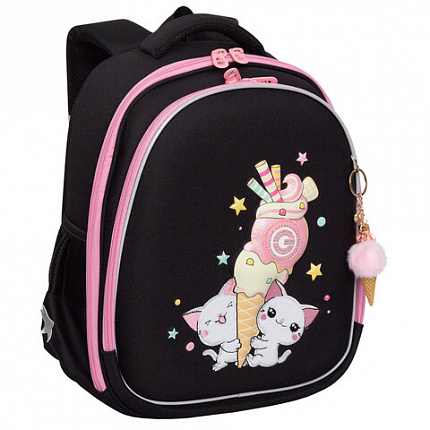 Ранец GRIZZLY анатомическая спинка, c брелоком, для девочек, "YUMMY", 36х28х20 см, RAz-586-14/1