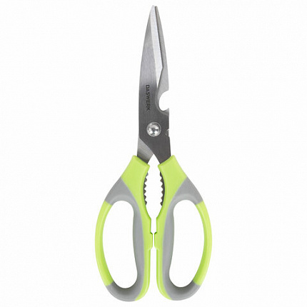 Ножницы кухонные DASWERK (ДАСВЕРК), 210 мм, с орехоколом, открывашкой, зазубренным лезвием, 608903