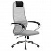 Кресло офисное МЕТТА "SU-B-8" хром, ткань-сетка, сиденье мягкое, светло-серое