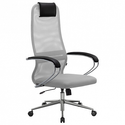 Кресло офисное МЕТТА "SU-B-8" хром, ткань-сетка, сиденье мягкое, светло-серое