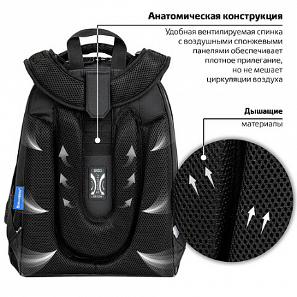 Ранец BRAUBERG SHINY, 2 отделения, с брелком, "Savage lion", светящийся рисунок, 38х28х14 см, 272039