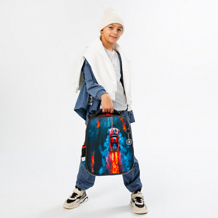 Ранец BRAUBERG PREMIUM, 2 отделения, с брелоком, "Foggy car", 3D-панель, 38х29х16 см, 273103