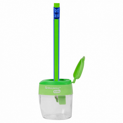 Точилка BRAUBERG KIDS "MAXI", 2 отверстия, с большим контейнером, трехгранный корпус, цвета ассорти, 271945