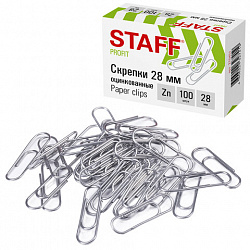 Скрепки STAFF, 28 мм, оцинкованные, 100 шт., в картонной коробке, 270451