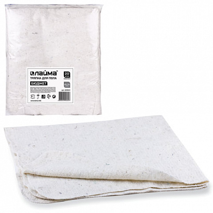 Тряпки для мытья пола 80х100 см, КОМПЛЕКТ 20 шт., 190 г/м2, светлое ХПП, 80% хлопок, 20% полиэфир, бюджет LAIMA, КВ, 600842