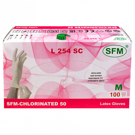 Перчатки латексные смотровые SFM Grip-Surface/ L 254 SC, Германия, 50 пар (100 штук), размер 6-7, S (малый)