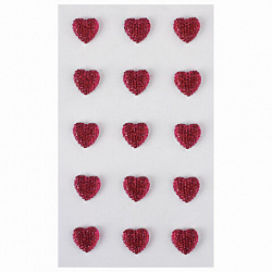 Стразы самоклеящиеся "СЕРДЦА", 12 мм, 15 штук, малиновые, на подложке, ОСТРОВ СОКРОВИЩ, 662234