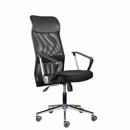 Кресло "Директ Лайт" МС-040, высокая спинка, с подлокотниками, хром, черное
