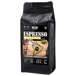 Кофе в зернах WELDAY (ВЭЛДЭЙ) "ESPRESSO БРАЗИЛИЯ САНТОС" 1 кг, арабика 100%, код1с