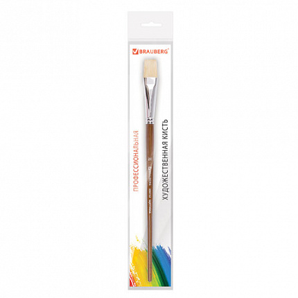 Кисть художественная профессиональная BRAUBERG ART CLASSIC, щетина, плоская, № 20, длинная ручка, 200722