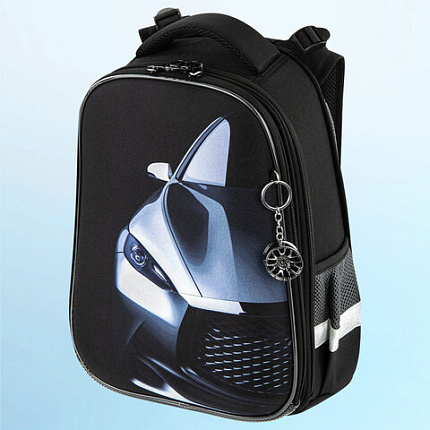 Ранец BRAUBERG PREMIUM, 2 отделения, с брелком, "Fast car", 38х29х16 см, 270600