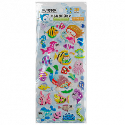 Наклейки зефирные "Животный мир", 19х9,5 см, ассорти 8 видов, FUNSTER (ФАНСТЕР), 666089