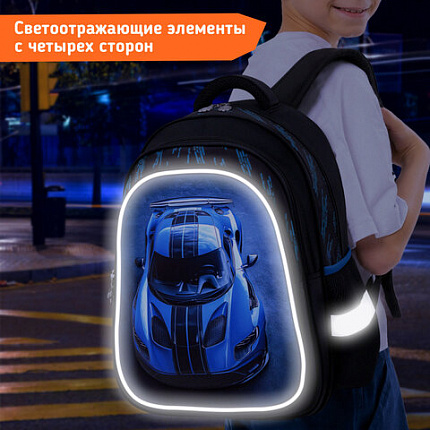 Рюкзак SNOOBAG (СНУБЭГ) FLOSSY, 2 отделения, 3 кармана, "Гонки", объемный дизайн, 40х28х18 см, 274442