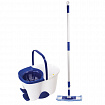 Швабра с отжимом и ведром 18 л / 8 л, центрифуга, отжим педалью, 2 флаундера/насадки круглый и прямоугольный, бело-синий, LAIMA, 603625