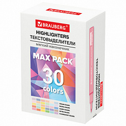 Набор текстовыделителей 30 ЦВЕТОВ BRAUBERG "SUPER MIX", линия 1-5 мм, мягкий скошенный наконечник, 152539