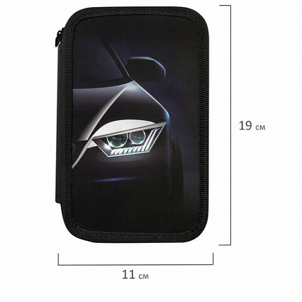 Пенал ПИФАГОР, 3 отделения, ламинированный картон, 19х11 см, "Car flash", 272254
