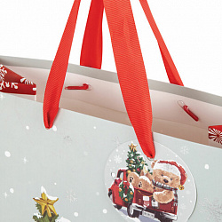 Пакет подарочный КОМПЛЕКТ 4 штуки новогодний 26x13x32 см, "Новогодний мишка", ЗОЛОТАЯ СКАЗКА, 592121