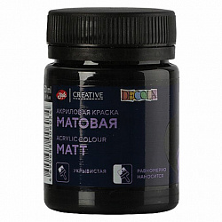 Краска акриловая матовая "Декола", банка 50 мл, черная, Невская Палитра, 14328810