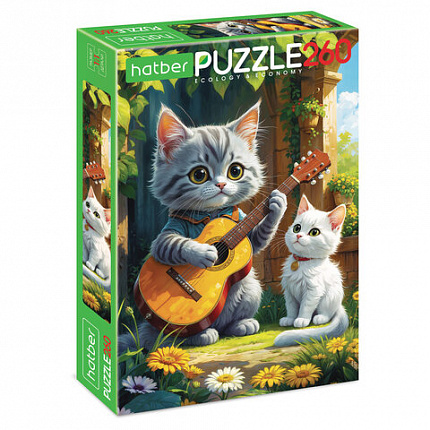 Пазл картонный "КОШАЧЬИ ЗАБАВЫ" 260 элементов АССОРТИ, 220х330 мм, HATBER