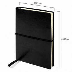 Блокнот МАЛЫЙ ФОРМАТ (100х150 мм) А6, BRAUBERG "Black Jack", 128 л., гладкий кожзам, резинка, клетка, черный, 125243