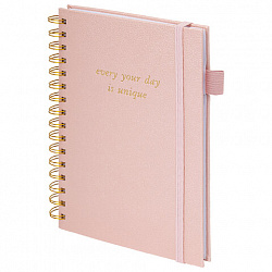 Бизнес-тетрадь на гребне А5 148х216 мм, BRAUBERG "Calipso" под кожу, резинка, клетка, 80 л., розовая, 116251