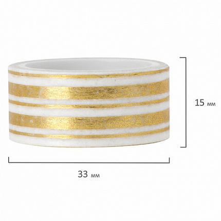 Клейкие WASHI-ленты для декора с фольгой ЗОЛОТИСТЫЕ, 15 мм х 3 м, 7 шт., рисовая бумага, ОСТРОВ СОКРОВИЩ, 661712