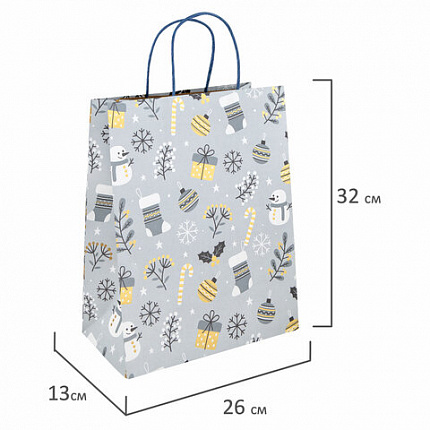 Пакет подарочный (1 штука) новогодний 26x13x32 см, "Kraft Large", ассорти, ЗОЛОТАЯ СКАЗКА, 592132
