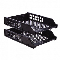 Лотки горизонтальные для бумаг, НАБОР 2 шт. (340х260х158 мм), на металлических стержнях, черные, "Strong", ЛТГ-63793