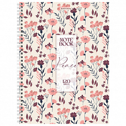 Тетрадь А4, 120 л., BRAUBERG, гребень, клетка, матовая ламинация, "Цветочный паттерн", 405646