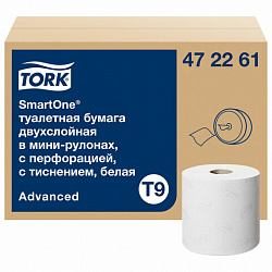 Бумага туалетная 118,2 м, Tellus/TORK (Система T9) SmartOne, ADVANCED, КОМПЛЕКТ 12 рулонов, 2-слойная, белая, 472261