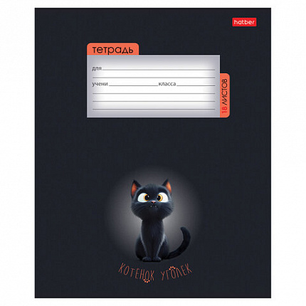 Тетрадь 18 л., HATBER клетка, обложка картон, "Котенок уголек" (микс в спайке), 091435, 18Т5В1