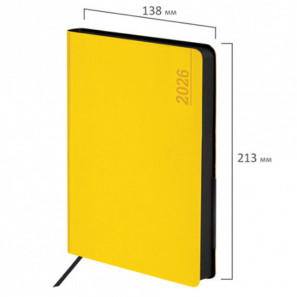 Ежедневник датированный 2026 А5 138x213 мм, BRAUBERG "Metropolis Mix", под кожу, гибкий, желтый, 117441