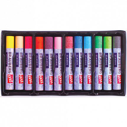 Пастель масляная художественная BRAUBERG ART CLASSIC, УТОЛЩЕННАЯ, 12 цветов, круглое сечение, 181450