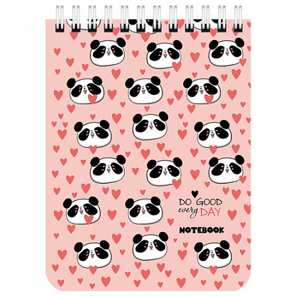 Блокнот МАЛЫЙ ФОРМАТ А6 108х145 мм, 40 л., гребень, картон, клетка, BRAUBERG KIDS, "Панды", 114393