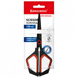 Ножницы BRAUBERG "Super special", 170 мм, черные, 3-сторонняя заточка, тефлоновое покрытие, 238848