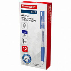 Ручка гелевая автоматическая с грипом BRAUBERG "GLA", СИНЯЯ, стандартный узел 0,5 мм, линия письма 0,35 мм, 144216