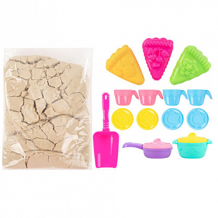 Набор кинетического песка 3 кг, "ВЕСЕЛОЕ ЧАЕПИТИЕ", песочница, игрушки, формочки, BRAUBERG KIDS, 666213