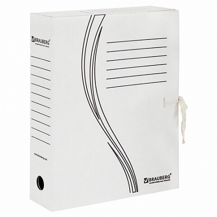Папка архивная с завязками А4 (325х260 мм), 75 мм, до 700 листов, плотная, микрогофрокартон, БЕЛАЯ, BRAUBERG, 124850
